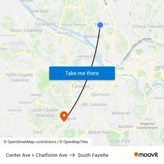 Center Ave + Chalfonte Ave to South Fayette map