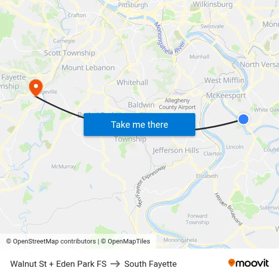 Walnut St + Eden Park FS to South Fayette map