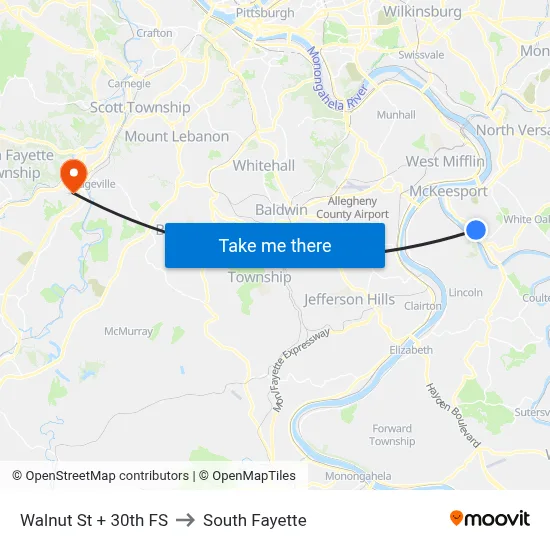Walnut St + 30th FS to South Fayette map
