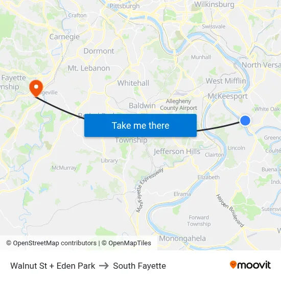 Walnut St + Eden Park to South Fayette map