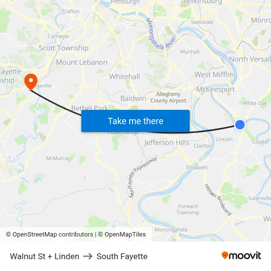 Walnut St + Linden to South Fayette map