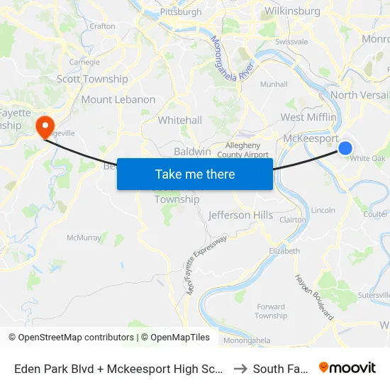 Eden Park Blvd + Mckeesport High School Drvwy to South Fayette map