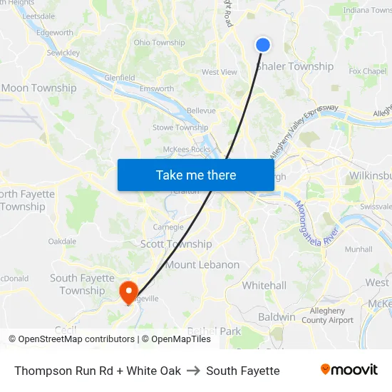Thompson Run Rd + White Oak to South Fayette map