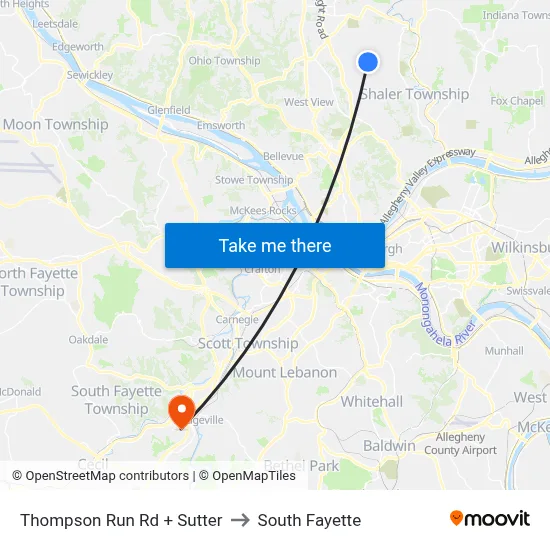 Thompson Run Rd + Sutter to South Fayette map