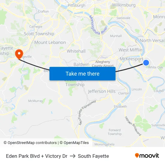 Eden Park Blvd + Victory Dr to South Fayette map