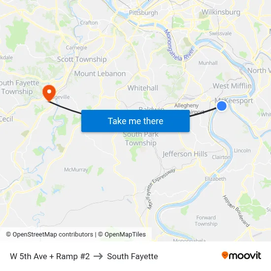 W 5th Ave + Ramp #2 to South Fayette map