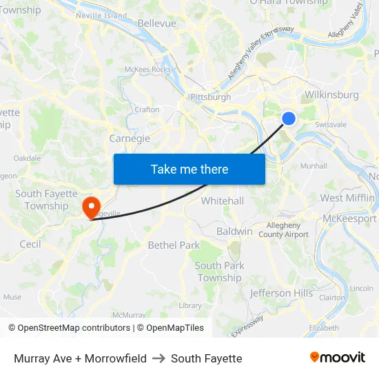 Murray Ave + Morrowfield to South Fayette map