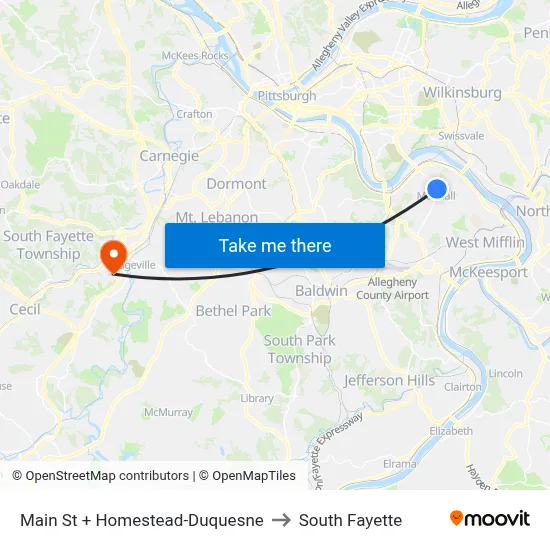 Main St + Homestead-Duquesne to South Fayette map