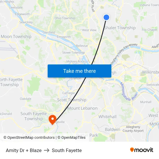Amity Dr + Blaze to South Fayette map