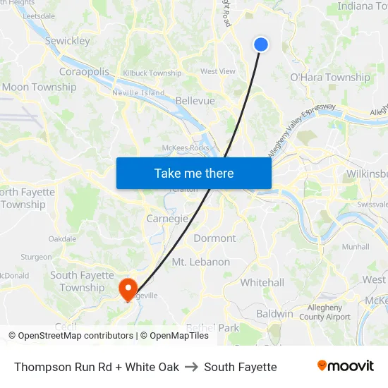 Thompson Run Rd + White Oak to South Fayette map