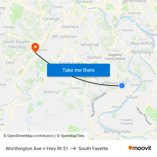 Worthington Ave + Hwy Rt 51 to South Fayette map