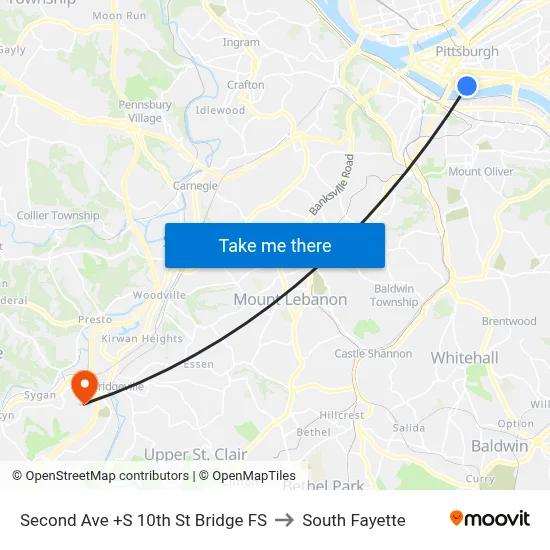 Second Ave +S 10th St Bridge FS to South Fayette map