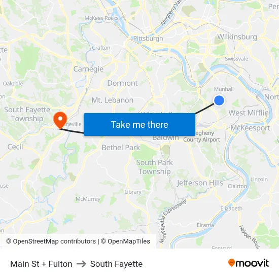 Main St + Fulton to South Fayette map