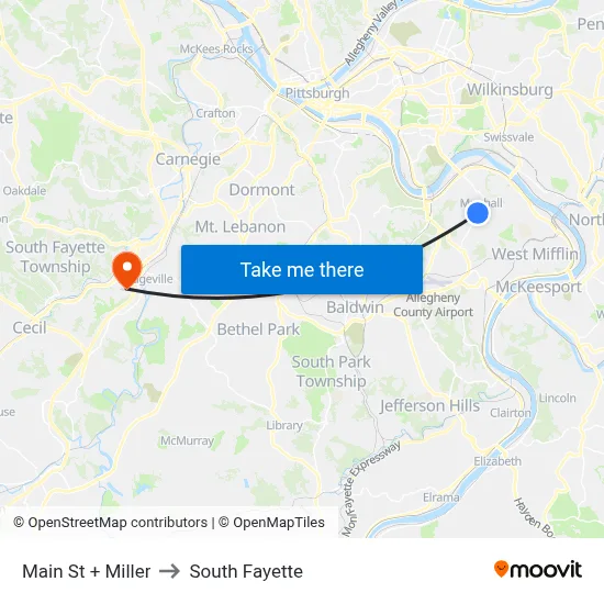 Main St + Miller to South Fayette map