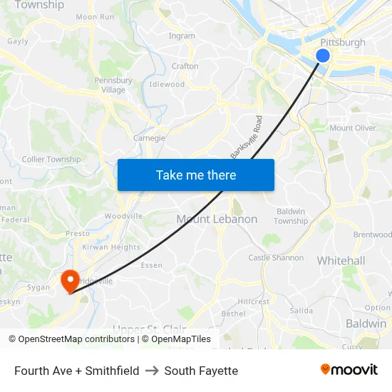 Fourth Ave + Smithfield to South Fayette map