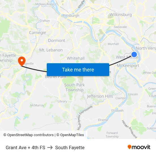 Grant Ave + 4th FS to South Fayette map