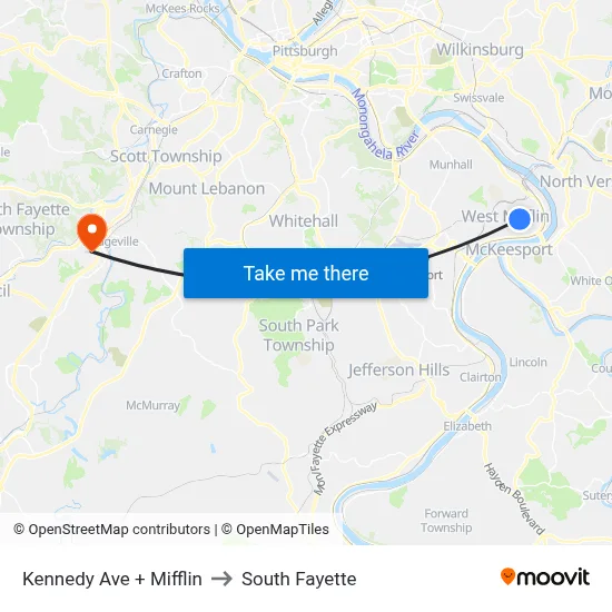 Kennedy Ave + Mifflin to South Fayette map