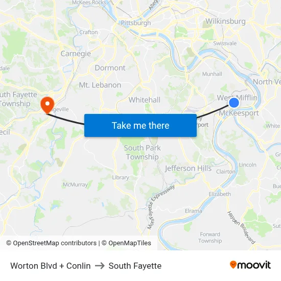 Worton Blvd + Conlin to South Fayette map