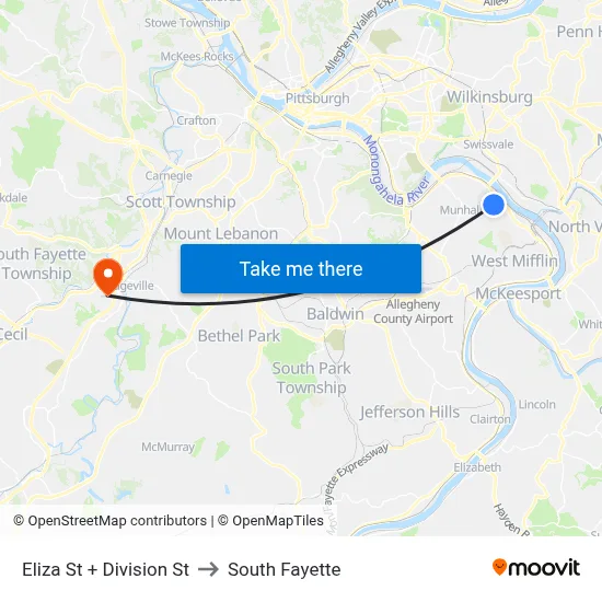 Eliza St + Division St to South Fayette map