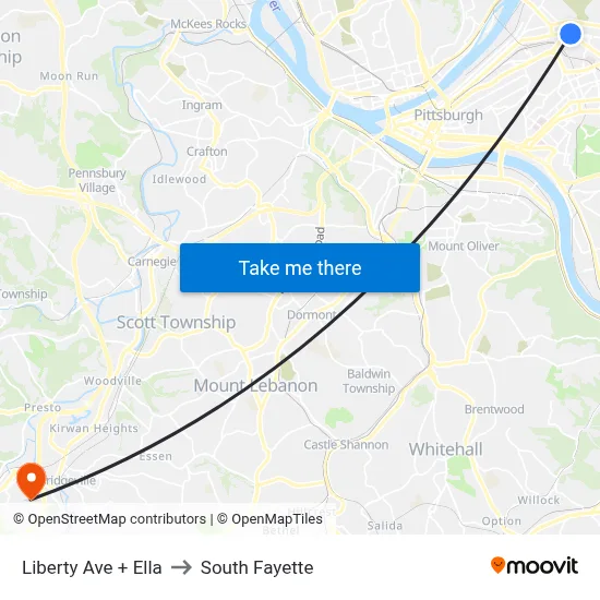 Liberty Ave + Ella to South Fayette map