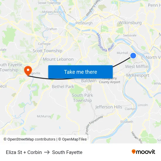Eliza St + Corbin to South Fayette map