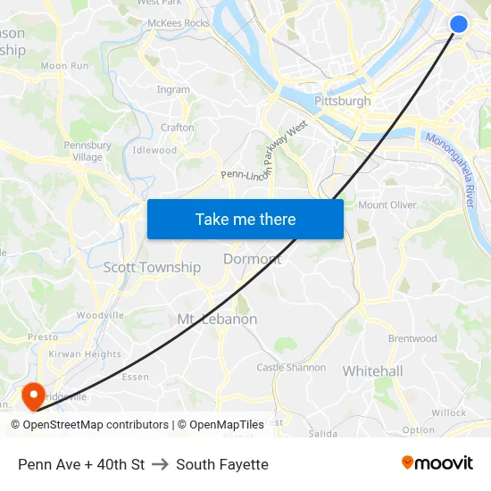 Penn Ave + 40th St to South Fayette map