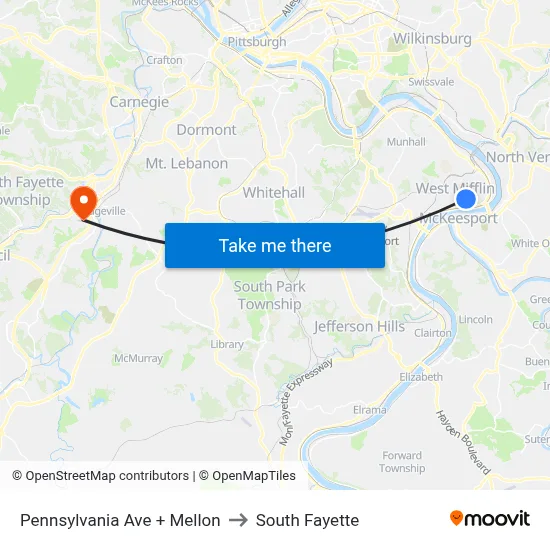 Pennsylvania Ave + Mellon to South Fayette map
