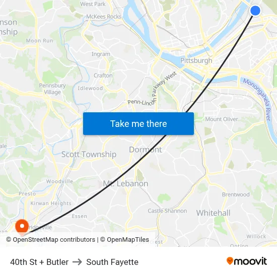 40th St + Butler to South Fayette map