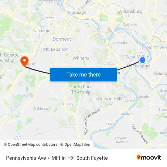 Pennsylvania Ave + Mifflin to South Fayette map