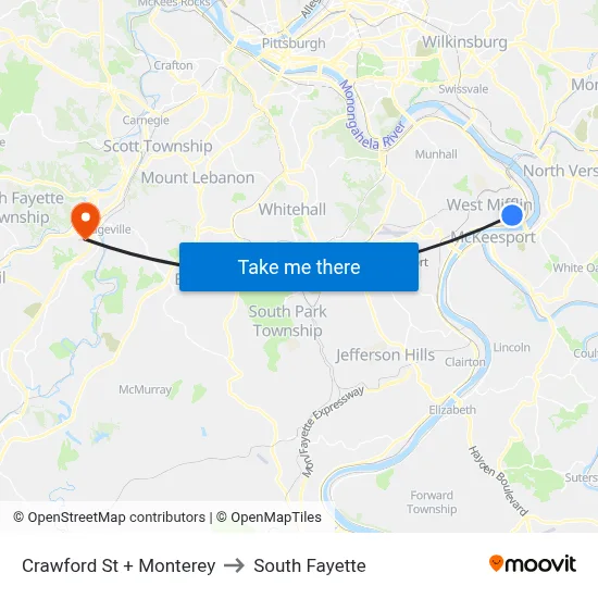 Crawford St + Monterey to South Fayette map