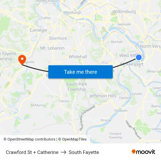 Crawford St + Catherine to South Fayette map