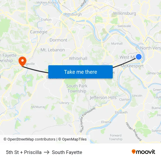 5th St + Priscilla to South Fayette map