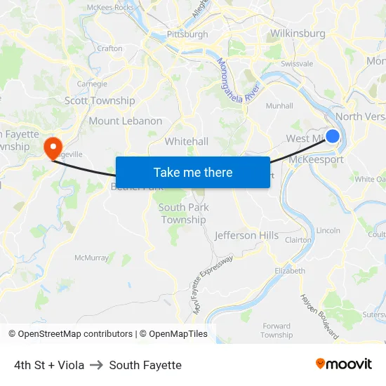 4th St + Viola to South Fayette map
