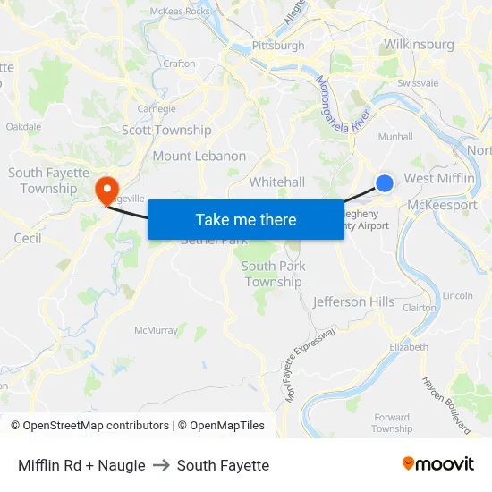 Mifflin Rd + Naugle to South Fayette map
