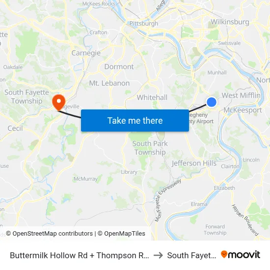 Buttermilk Hollow Rd + Thompson Run to South Fayette map