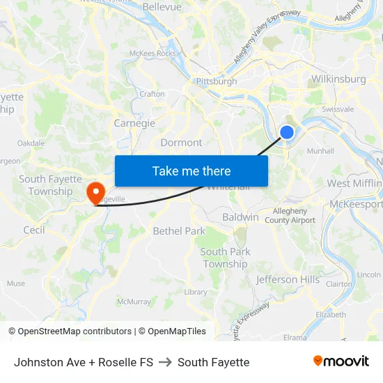 Johnston Ave + Roselle FS to South Fayette map