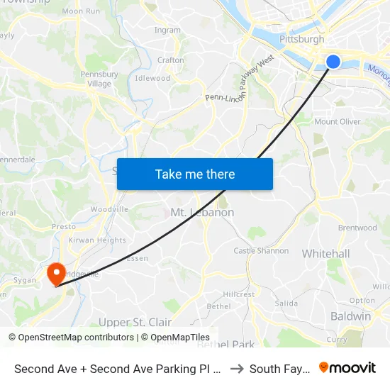 Second Ave + Second Ave Parking Pl (#1250) to South Fayette map