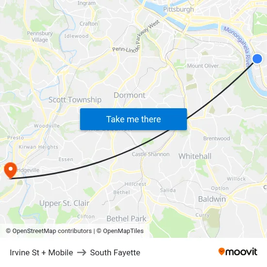 Irvine St + Mobile to South Fayette map