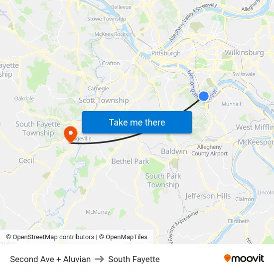 Second Ave + Aluvian to South Fayette map