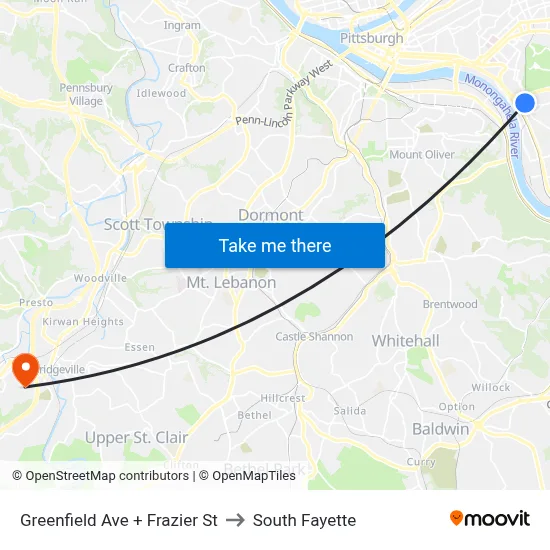 Greenfield Ave + Frazier St to South Fayette map