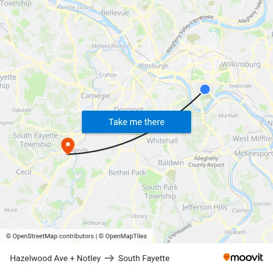 Hazelwood Ave + Notley to South Fayette map