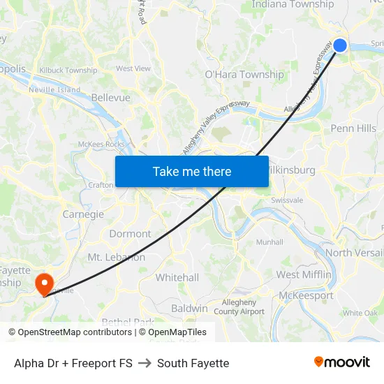 Alpha Dr + Freeport FS to South Fayette map