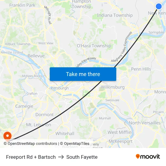Freeport Rd + Bartsch to South Fayette map
