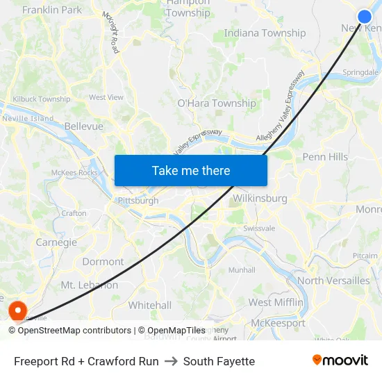 Freeport Rd + Crawford Run to South Fayette map