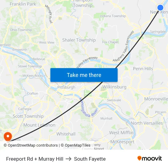 Freeport Rd + Murray Hill to South Fayette map