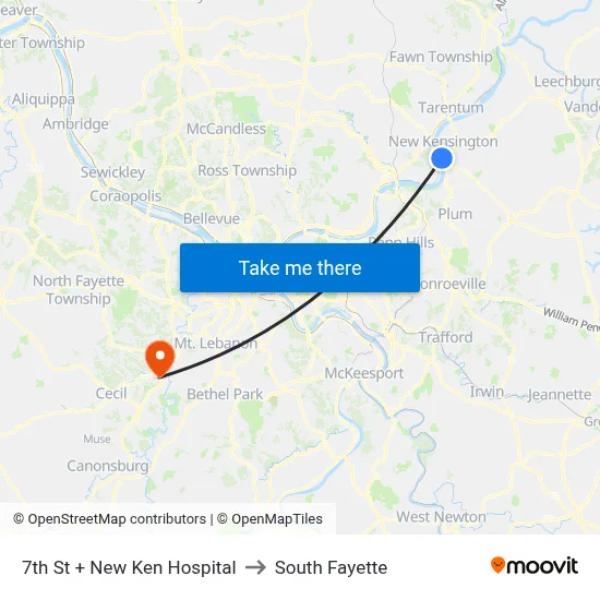 7th St + New Ken Hospital to South Fayette map
