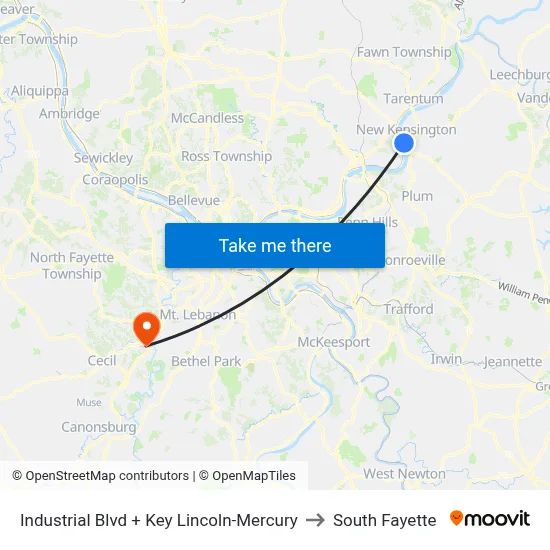Industrial Blvd + Key Lincoln-Mercury to South Fayette map