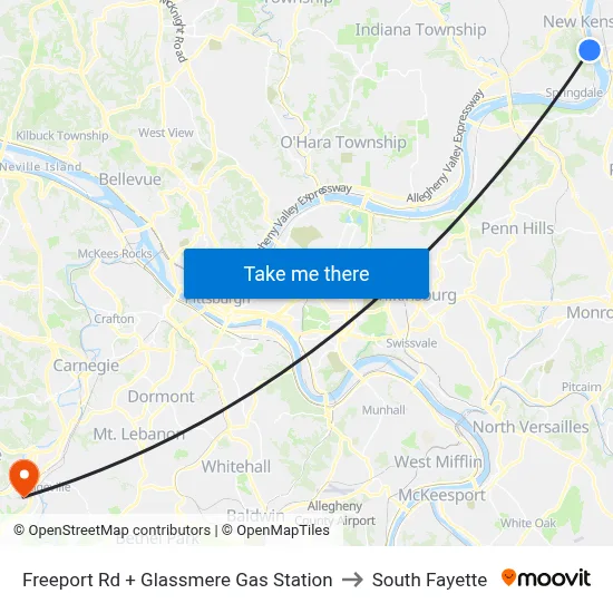 Freeport Rd + Glassmere Gas Station to South Fayette map