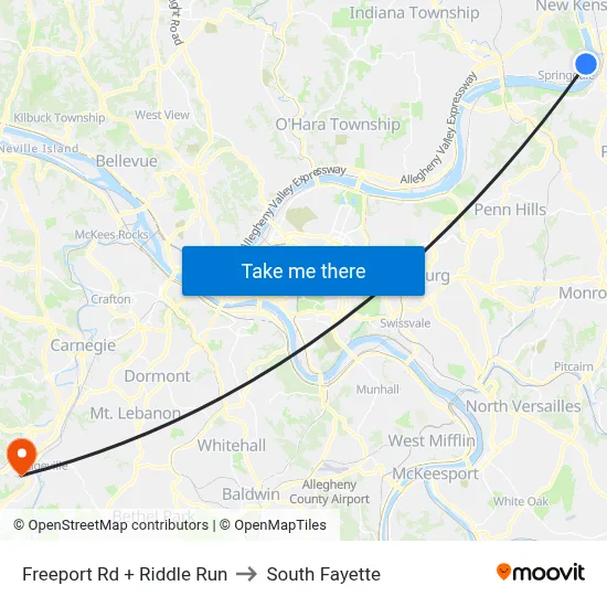 Freeport Rd + Riddle Run to South Fayette map