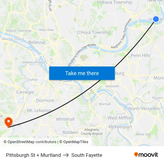 Pittsburgh St + Murtland to South Fayette map